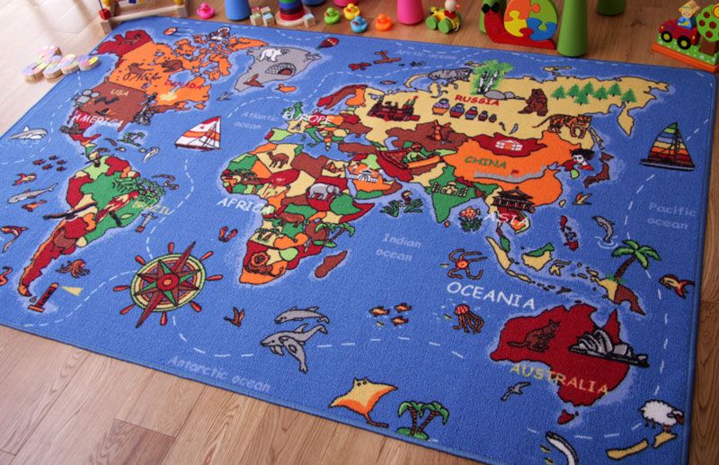 Rugs Childrens Non Slip Mat World Map Pink Roads Farm Alphabet eBay